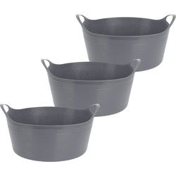 Flexibele emmer - 3x - grijs - 15 liter - kunststof - 39 x 17 cm - Wasmanden