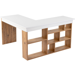 Hoekbureau met opbergruimte, wit en Atlantisch den decor L130 cm - VESPER