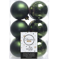 12x Kunststof kerstballen glanzend/mat donkergroen 6 cm kerstboom versiering/decoratie - Kerstbal