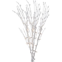 Kerstversiering glitter tak wit 76 cm decoratie kunstbloemen/kunsttakken met warm witte LED lichtjes - Decoratieve tak kerst