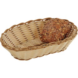 Kesper Brood/fruit mandje - gevlochten kunststof - beige - ovaal - L26 x B17 x H7 cm - broodmandjes - broodmand