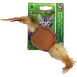 Katten-speelgoed bal jute veren 27cm blw/brn