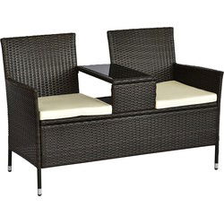 4goodz Polyrattan 2-zits Wicker tuinbank met Tafel - bruin