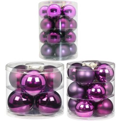 Kerstversiering glazen kerstballen paars 6-8-10 cm pakket van 38x stuks - Kerstbal
