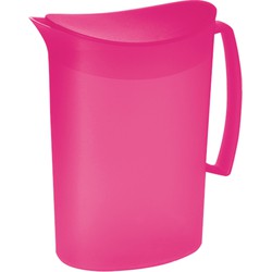 Juypal Schenkkan/waterkan - fuchsia roze - 2 liter - kunststof - L20 x H23 cm - met deksel - Schenkkannen