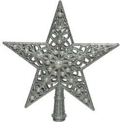 Kunststof ster piek/kerstboom topper zilver 21 cm - kerstboompieken