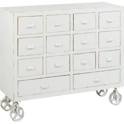 J-line - Commode Op Wielen 14 Laden Hout Wit - 110x37x97cm