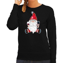 Bellatio Decorations foute kersttrui/sweater voor dames - karaoke gnoom - zwart - kerstkabouter XL - kerst truien