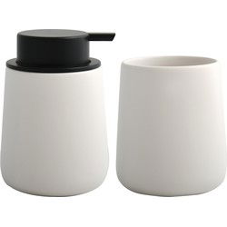 MSV Zeeppompje en drink/tandenborstel beker - badkamer set Malmo - keramiek - wit - Badkameraccessoireset
