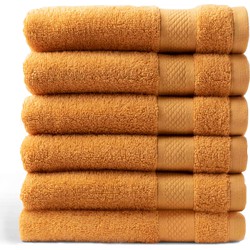 DoubleDry Hotel Handdoeken 50 x 100 cm – Set van 6 – 100% Katoen 500 g/m2 – Zacht & Absorberend - Okergeel