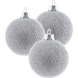 3x Zilveren Cotton Balls kerstballen decoratie 6,5 cm - Kerstbal