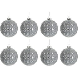 J-line - Doos Van 8 Kerstbal Rond Patroon Glas Antiek Grijs Small 8cm - 8x8x8cm