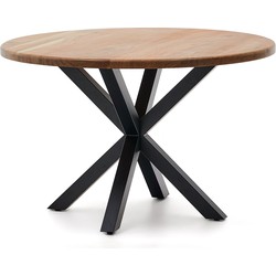Kave Home - Argo: ronde tafel in massief acaciahout met zwarte stalen poten Ø 120 cm
