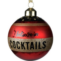 3x Rode glazen kerstballen I believe in cocktails 8 cm - Kerstbal