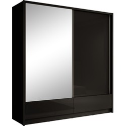 Meubella Kledingkast Rumba  - Zwart - 204 cm - Met spiegel