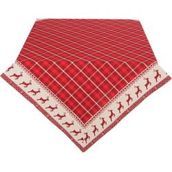 Clayre & Eef Tafelkleed Kerst  130x180 cm Rood Beige Katoen Herten en Kerst Tafellaken