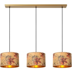 Floreo hanglamp lang kleurig met goud binnenin 3x E27