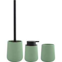 MSV Toiletborstel in houder/zeeppompje/beker - badkamer set Malmo - keramiek - groen - Badkameraccessoireset