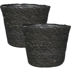 Set van 4x stuks plantenpot/bloempot van jute/zeegras diameter 13 cm en hoogte 10 cm grijs - Plantenpotten