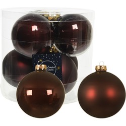 16x stuks glazen kerstballen mahonie bruin 10 cm mat/glans - Kerstbal