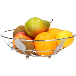 Metalen fruitschaal/fruitmand bestek zilver rond 26 cm - Fruitschalen