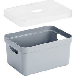 3x stuks opbergboxen/opbergmanden blauwgrijs van 13 liter kunststof met transparante deksel - Opbergbox