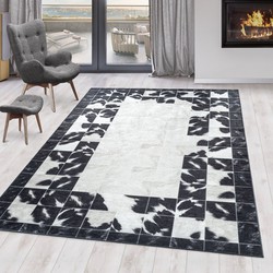 Fiesta Wasbaar Vloerkleed - Laagpolig - Zwart Wit - Woonkamer Tapijt - Canvas Rug- 160x230 CM