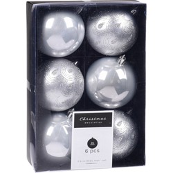 6x Kerstboomversiering luxe kunststof kerstballen zilver 8 cm - Kerstbal