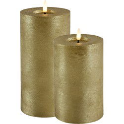 LED kaars/stompkaars set - 2x st - goud - H15 en H20 cm- warm wit - LED kaarsen