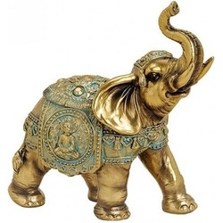 Woondecoratie olifanten beeldje goud 16 cm - Beeldjes