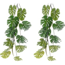 Everlands Monstera/gatenplant kunstplant slinger - 2x - 180 cm - groen - Kunstplanten