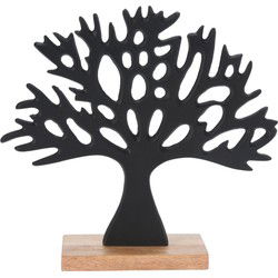 HS Collection Deco levensboom - aluminium/hout - 27 cm - zwart - Beeldjes