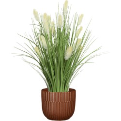 Kunstplant pampasgras - in pot bruin - keramiek - H40 cm - Kunstbloemen