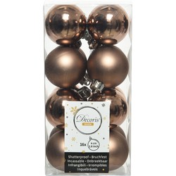 Decoris kleine kerstballen - 16x st - walnoot bruin - 4 cm - kunststof - Kerstbal