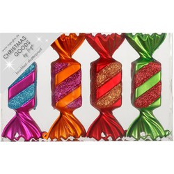 4x stuks kunststof kersthangers snoepjes gekleurd 10,5 cm kerstornamenten - Kersthangers