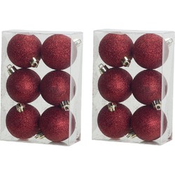 18x Glitter kerstballen rood 6 cm kerstboomversiering - Kerstbal