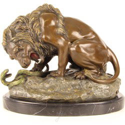 A BRONZE SCULPTURE OF A LION AND SERPENT