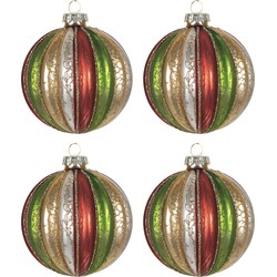 Clayre & Eef Kerstbal Set van 4  Ø 8 cm Rood Groen Glas Rond Kerstboomversiering