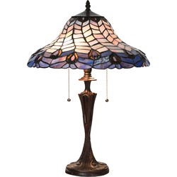 LumiLamp Tiffany Tafellamp  Ø 40x60 cm Blauw Paars Glas Tiffany Bureaulamp