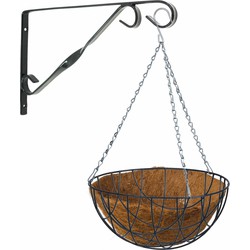 Hanging basket met klassieke muurhaak grijs en kokos inlegvel - metaal - complete hanging basket set - Plantenbakken
