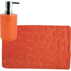 MSV badkamer droogloop mat/tapijt Kiezel - 50 x 80 cm - zelfde kleur zeeppompje - oranje - Badmatjes