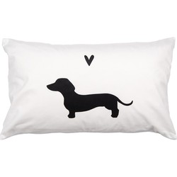 Clayre & Eef Kussenhoes 30x50 cm Wit Zwart Polyester Teckel