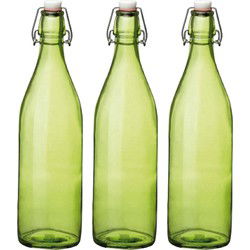 Bormioli rocco waterfles beugeldop - 4x - groen transparant - 1000 ml - Weckpotten