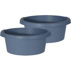 Set van 2x stuks blauwe afwasteilen/afwasbakken rond kunststof 6 liter - Afwasbak