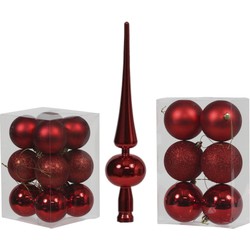 Kerstversiering set kerstballen met piek rood 6 - 8 cm - pakket van 55x stuks - Kerstbal