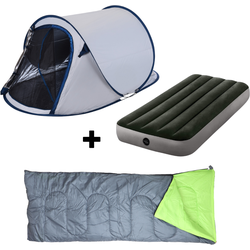 HIXA Pop-Up Tent - Dark en Cold - 1 Persoons - Grijs - Met Tentharingen - en Slaapzak - en Luchtbed - 220x120x95