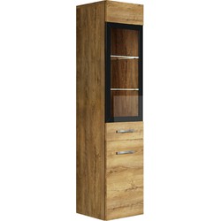 Badplaats Badkamerkast Rio 30 x 30 x 131 cm - Bruin Eiken - Hangende Kolomkast met 2 Deuren