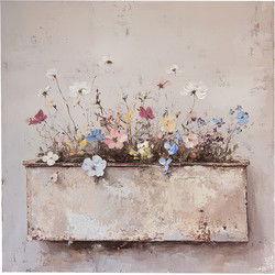 Clayre & Eef Schilderij 36x36 cm Beige Canvas Bloemen