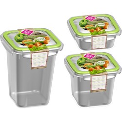 3x Voedsel plastic bewaarbakjes 250ml, 500ml en 750ml transparant/groen - Vershoudbakjes