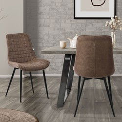 Eetkamerstoel set van 2 bruin met kunstlederen bekleding en stalen poten Keukenstoel met rugleuning ML design